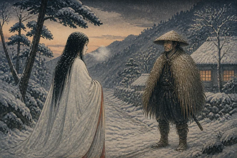 遠野の正体を明かした雪女の妻のイメージ挿絵