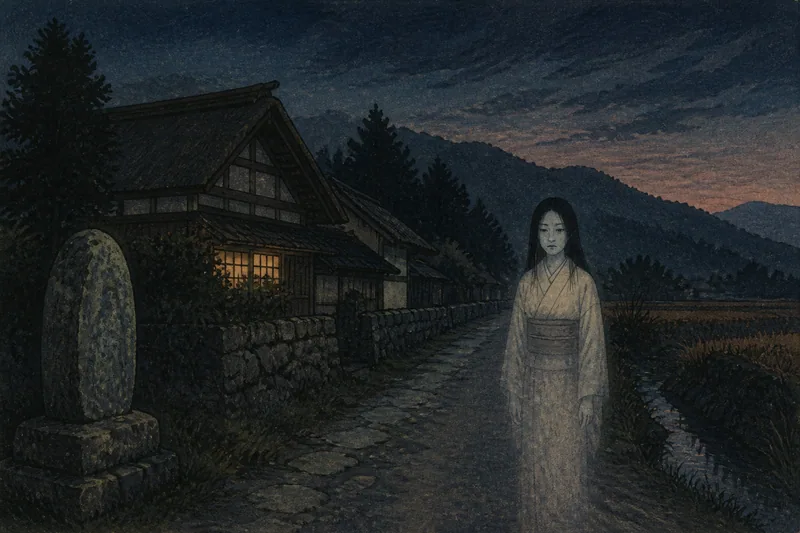 松本の道と屋敷と墓地の幽霊のイメージ挿絵