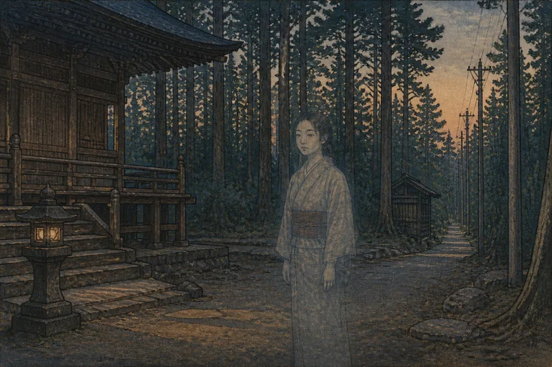 富士吉田の樹海に立つ女幽霊のイメージ挿絵