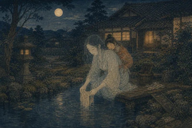 萩の池で洗い物をする幽霊のイメージ挿絵