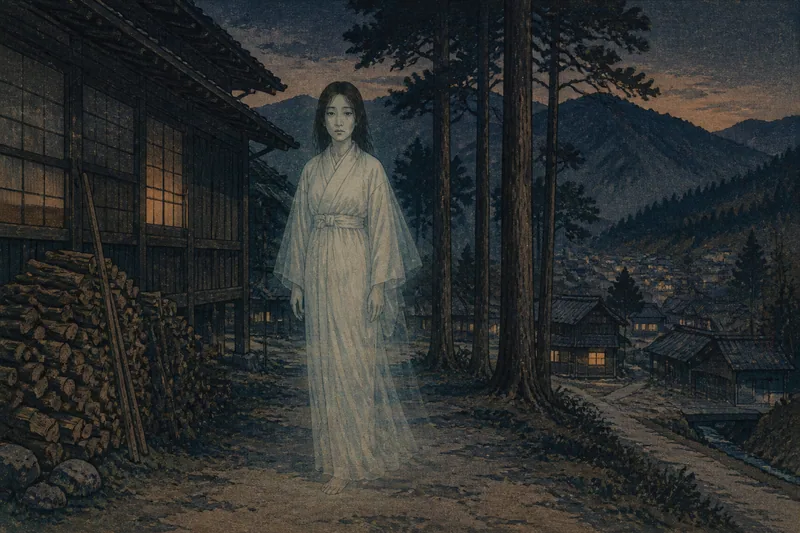 川上の白装束で現れる幽霊のイメージ挿絵