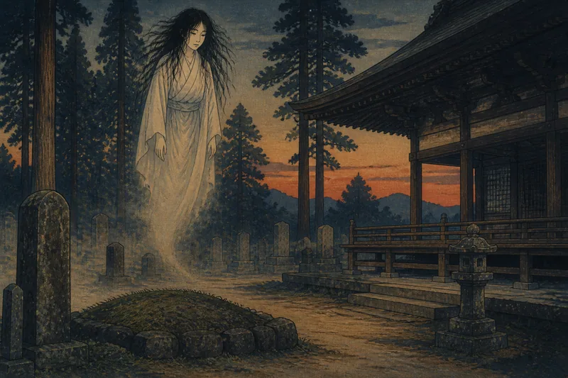 木曽の墓に立つ幽霊のイメージ挿絵