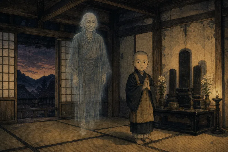 奥州の座敷を歩く老翁幽霊のイメージ挿絵