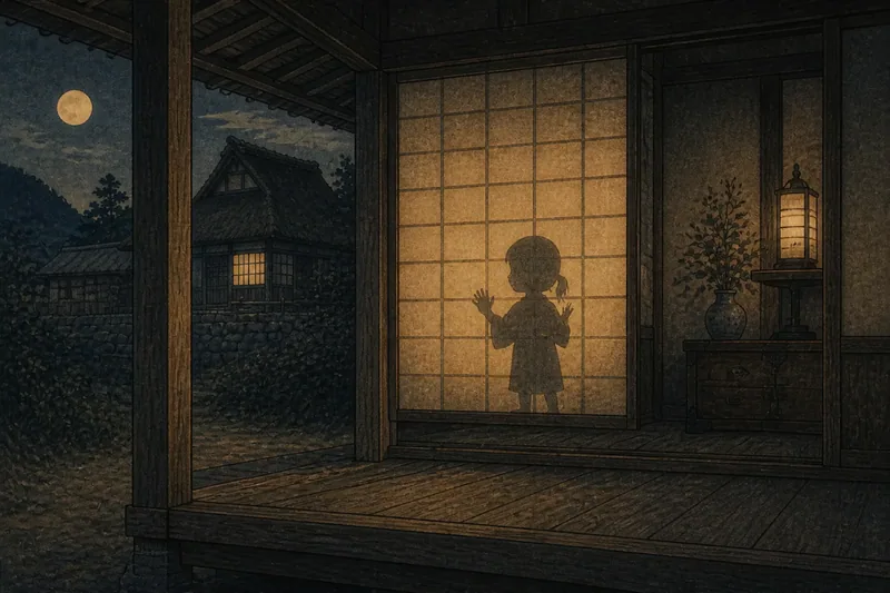 障子に映るざしきわらしの影のイメージ挿絵