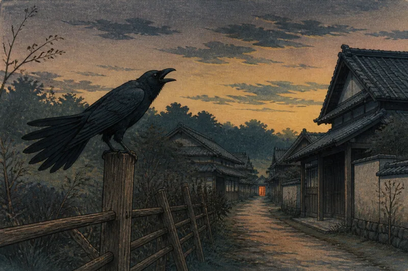 烏の鳴きと下駄の足音の死の予兆のイメージ挿絵