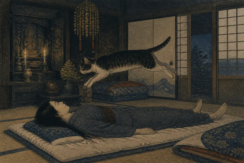 忌明けと猫の俗信のイメージ挿絵